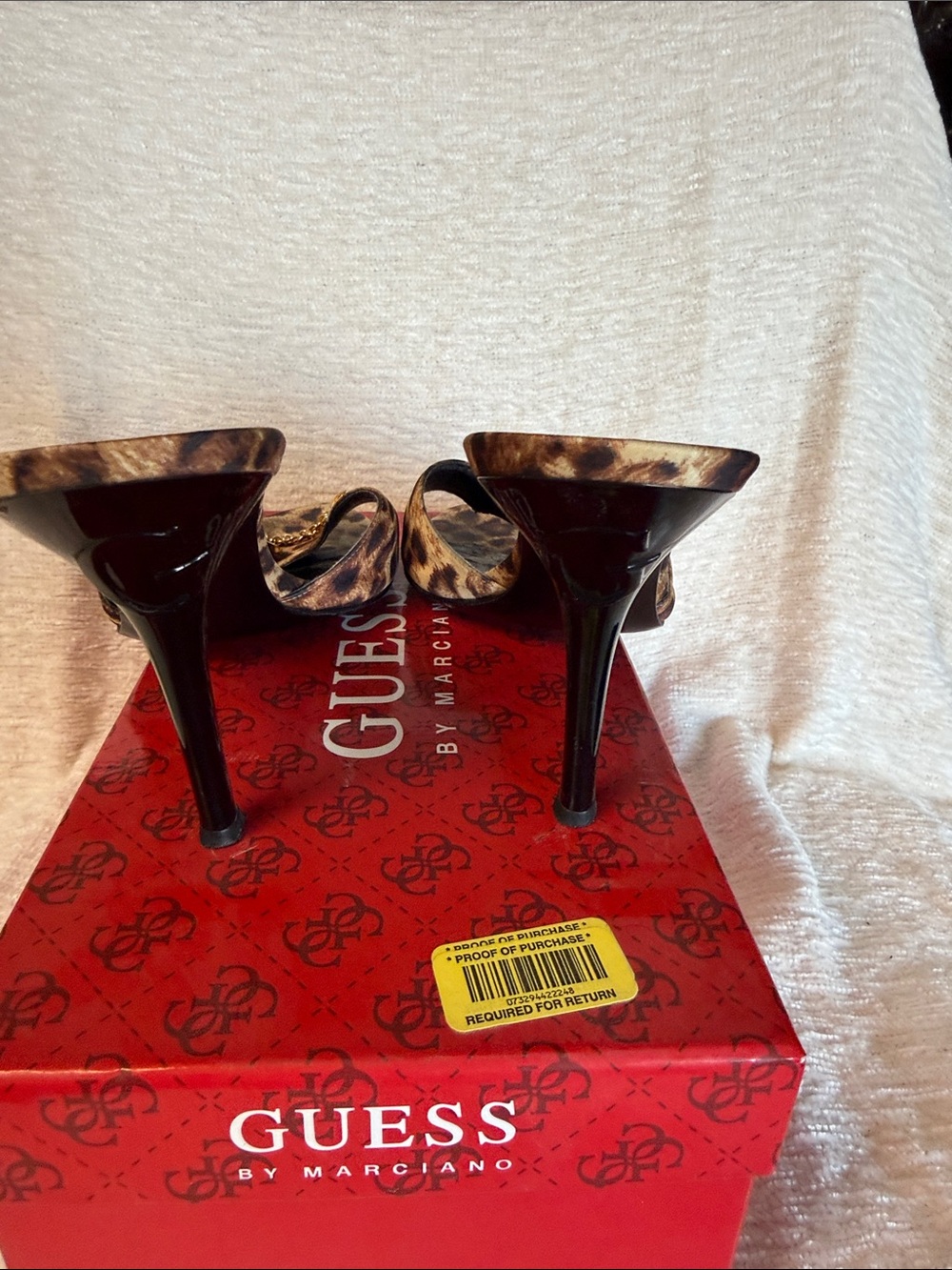 GUESS Leopard-Print Slide Heels with Gold Heart Charms - Brown - Picture 2 of 6